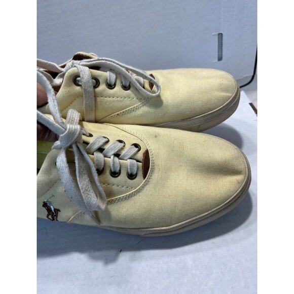 Polo Ralph Lauren Yellow Vaughn Sneakers Canvas Lace-Up Tennis Shoes Mens - Picture 7 of 11